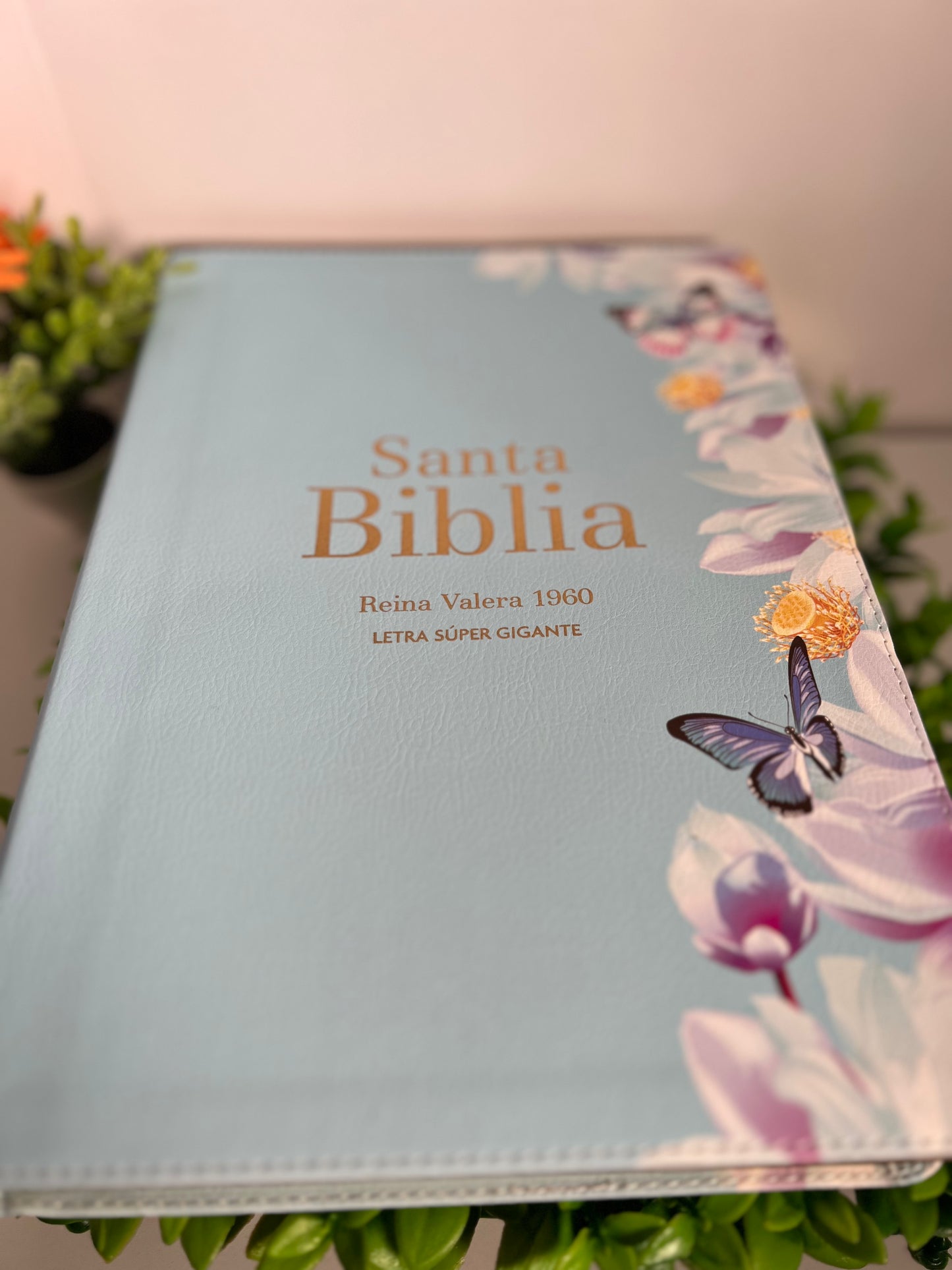 Biblia RVR 1960 Letra Súper Gigante Símil Piel Azul Claro