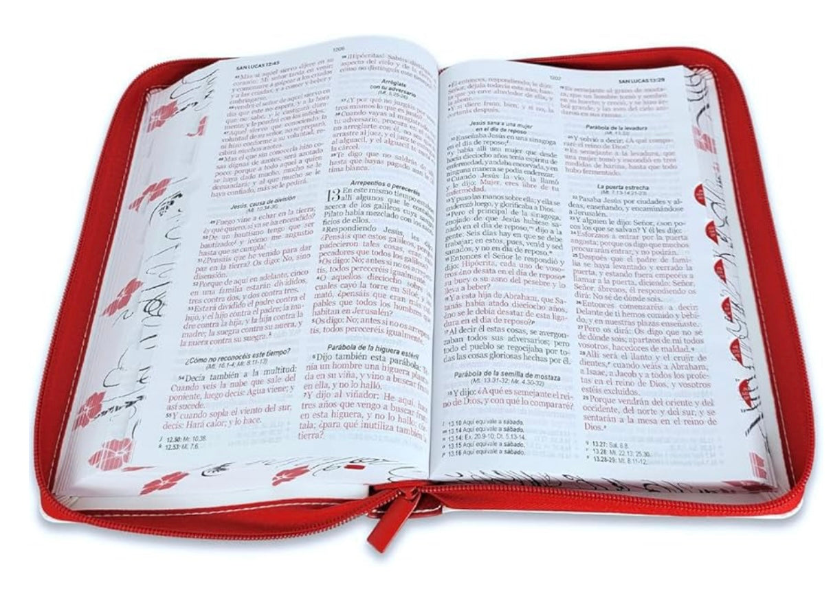 Biblia para Mujeres Letra Grande 12 puntos con cierre y canto floral RV1960 roja floral