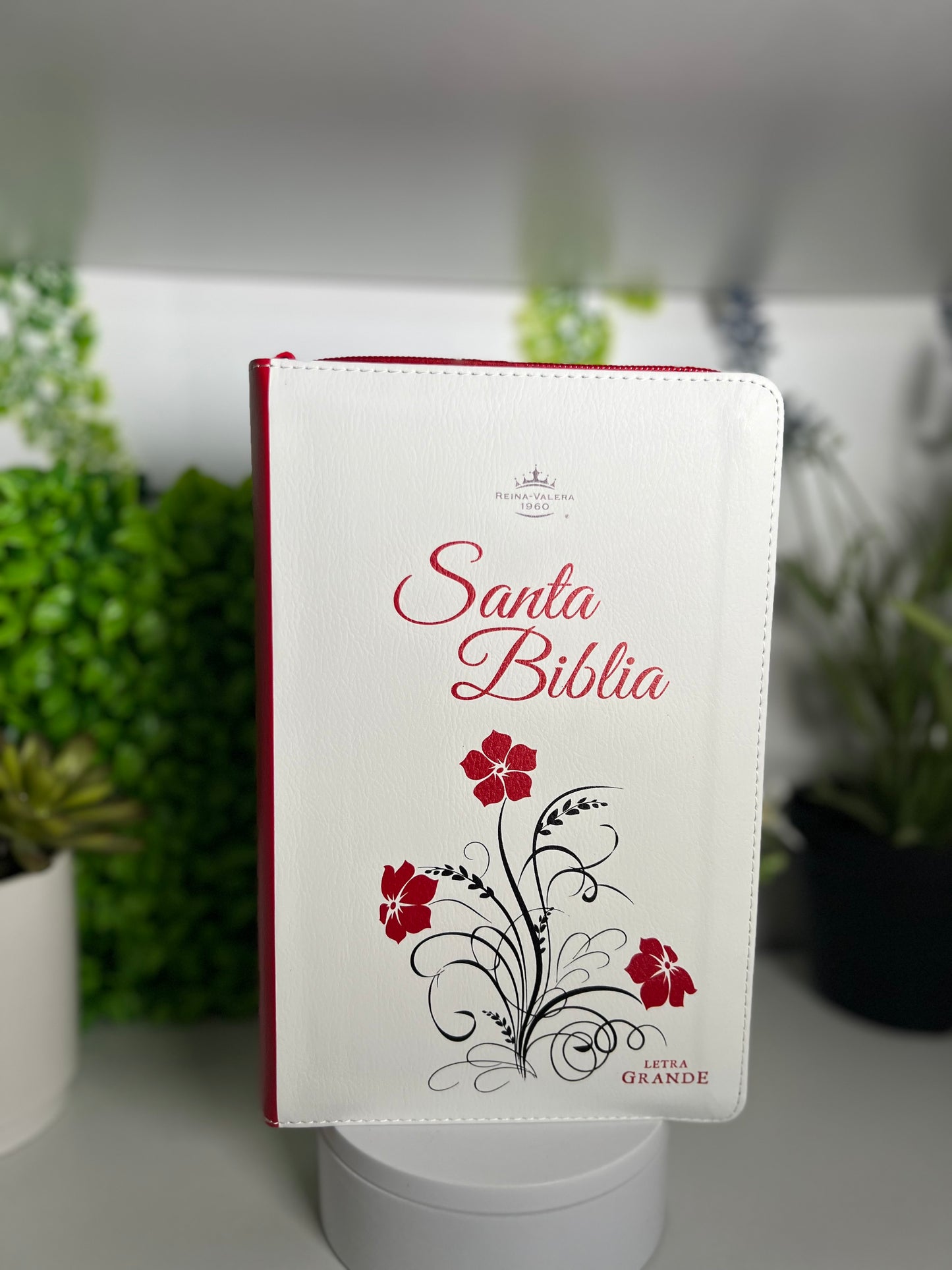 Biblia para Mujeres Letra Grande 12 puntos con cierre y canto floral RV1960 roja floral