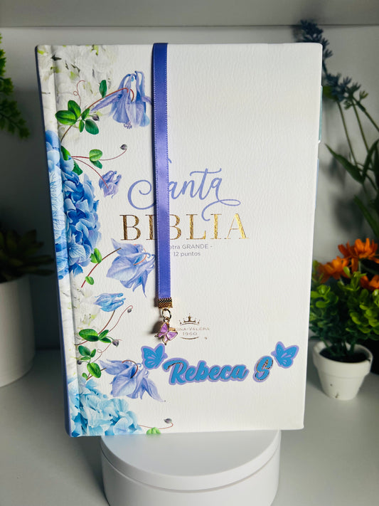 Biblia RVR 1960 Letra Grande 12.5 puntos Tamaño Manual Tapa Dura con Elástico Flores Lila