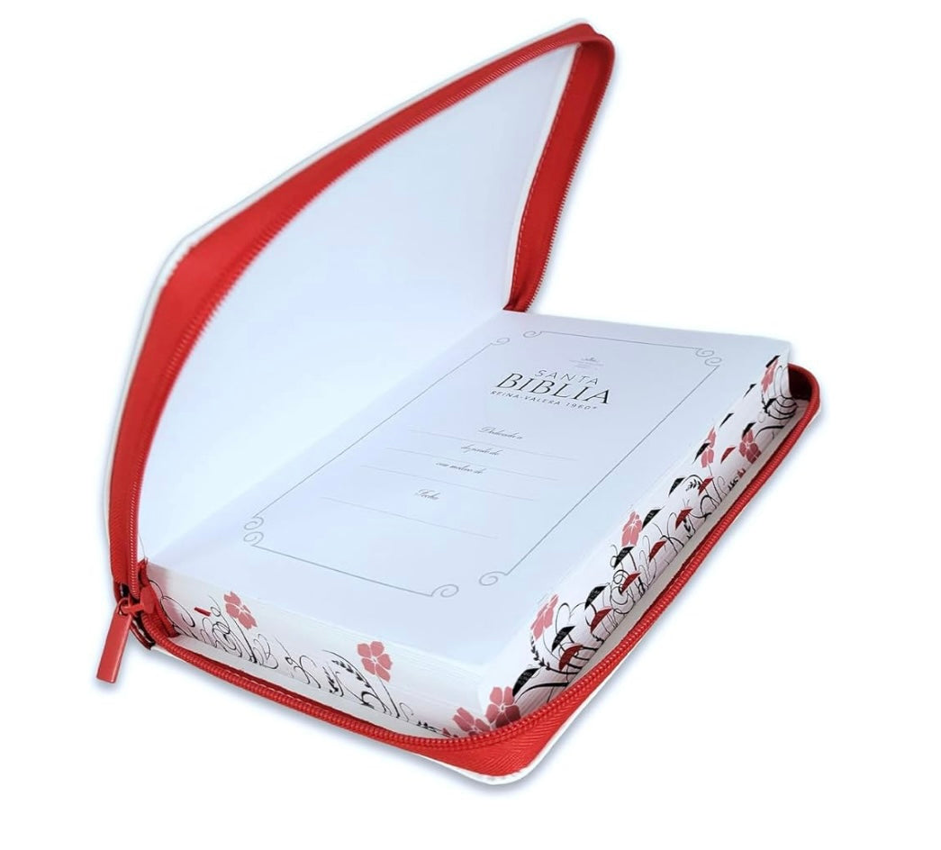 Biblia para Mujeres Letra Grande 12 puntos con cierre y canto floral RV1960 roja floral