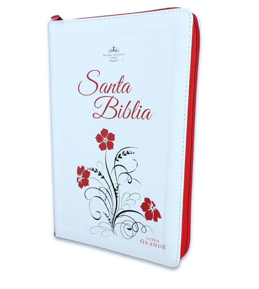 Biblia para Mujeres Letra Grande 12 puntos con cierre y canto floral RV1960 roja floral