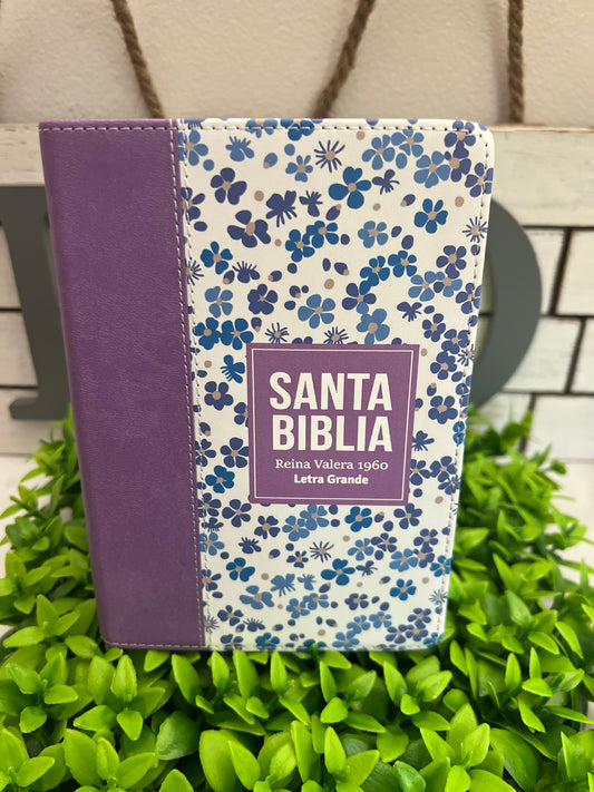 Biblia RVR 1960 Compacta Símil Piel Flores Lila Claro