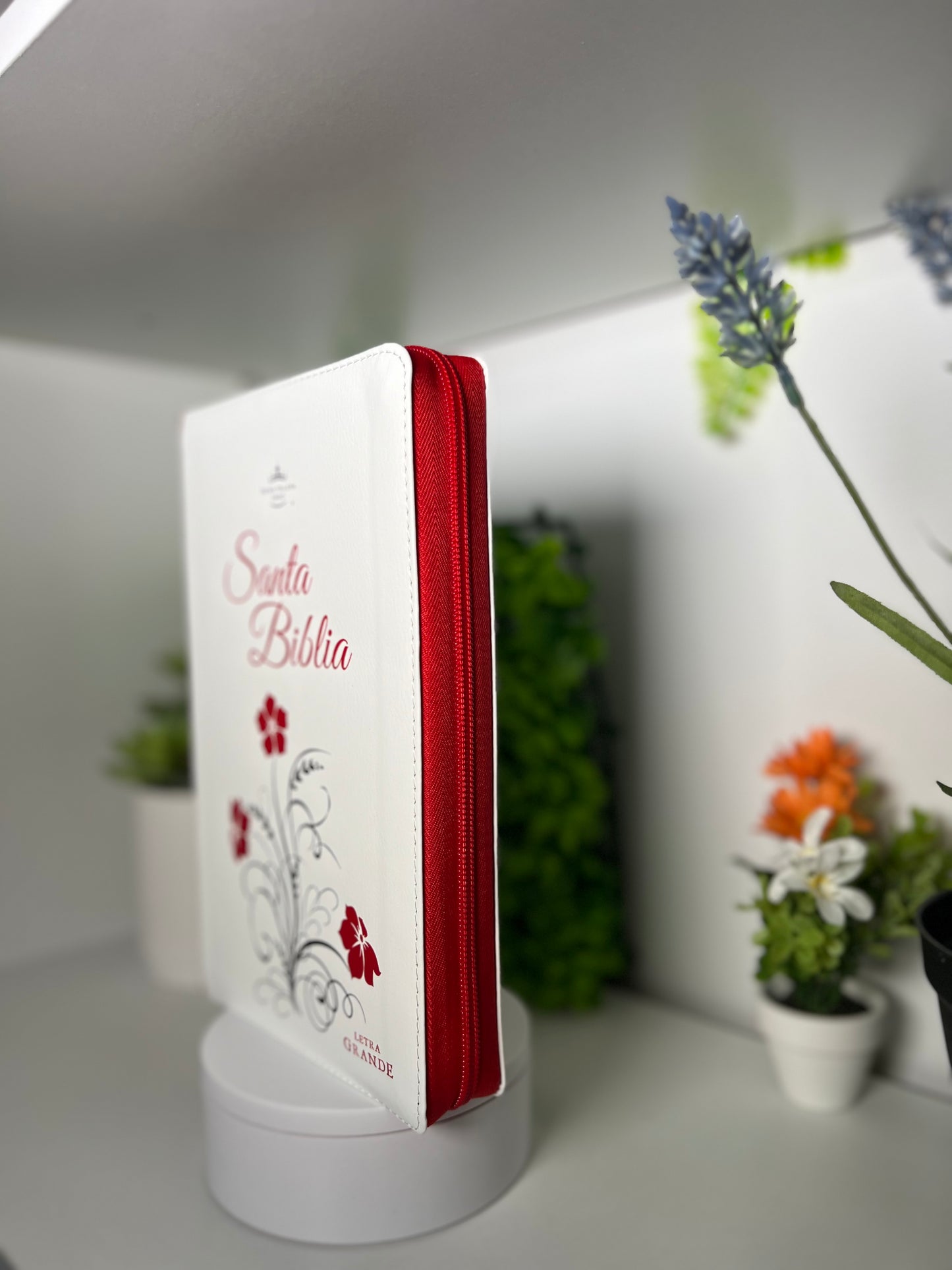 Biblia para Mujeres Letra Grande 12 puntos con cierre y canto floral RV1960 roja floral