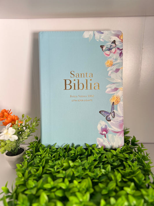 Biblia RVR 1960 Letra Súper Gigante Símil Piel Azul Claro